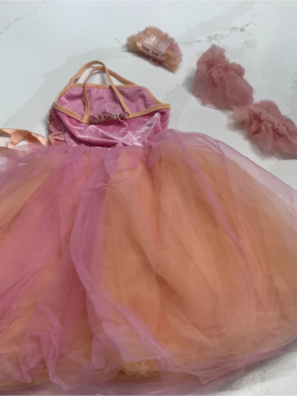 Pink & Peach Tulle Flower Party Dress with Ribbon